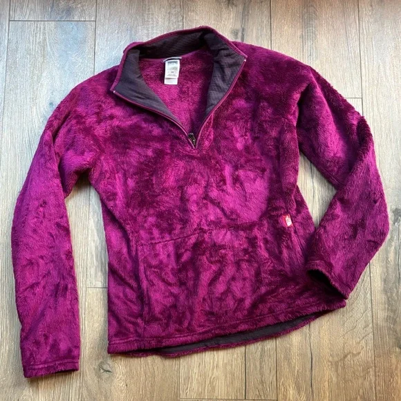 The North Face Magenta Quarter Zip Fleece Sweatshirt Pullover Medium Velour - Picture 2 of 11